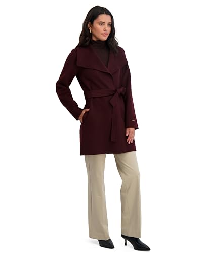 Image of TAHARI Women's Double-faced Luxury Soft Wool Blend Peacoat- Wrap Wool Coat With Removable Belt