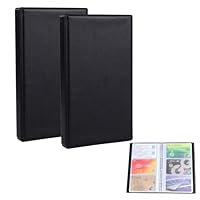 Visitenkartenbuch, Visitenkartenmappe, Visitenkarten Ringbuch, Visitenkarten Album, für Kundenkarten, Plastikkarten und Kreditkarten, für 300 Karten, 185mm x 108mm, Schwarz, 2 Stück