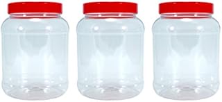 Britten & James® Empty Clear Plastic 2.5 Litre Jars with Flat Screw Top Lids in Red White and Blue Pack of 3