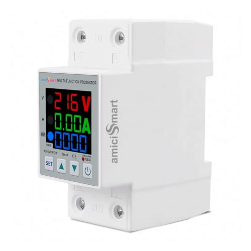 amiciSmart Over/Under Voltage, Over Current/Load Protection with Digital Energy Meter Din Rail Mounted (63A, 230V)