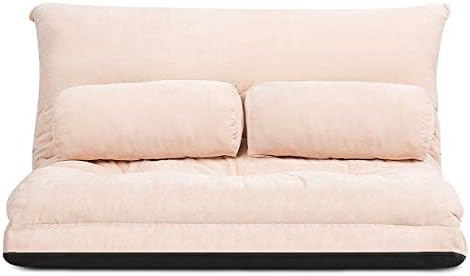Giantex Adjustable Floor Sofa Couch with 2 Pillows, Multi-Functional 6-Position Foldable Lazy Sofa Sleeper Bed, Multi-Functional Suede Floor Seating Sofa for Reading Gaming (Beige)