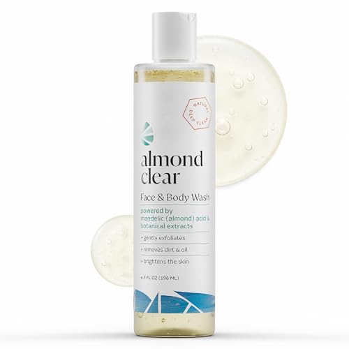 Almond Clear Face & Body Wash [6.7 Fl Oz] Skin Care for Acne and Folliculitis-Prone Skin - Gentle Everyday Exfoliating Cleanser with Mandelic Acid and Botanicals