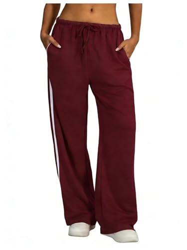 BEAUDRM Women's Y2K Baggy Sweatpants Wide Leg Track Pants Striped