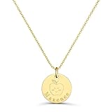 Moments Précieux Collier personnalisé enfant médaille dessin pomme, plaqué or   Idée cadeau pour Noël   Anniversaires   Baptême   Communion