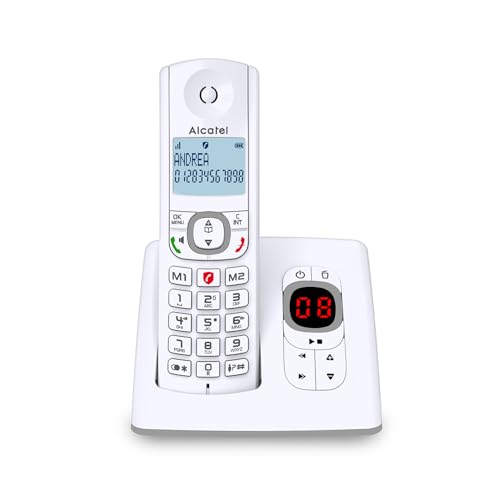 ALCATEL F530 Voice - Téléphone Fixe Sans Fil DECT Avec Répondeur - Grand Écran Rétroéclairé - Mains Libres - Fonction Blocage Des Appels - 2 Touches De Mémoires Directes - Blanc/Gris