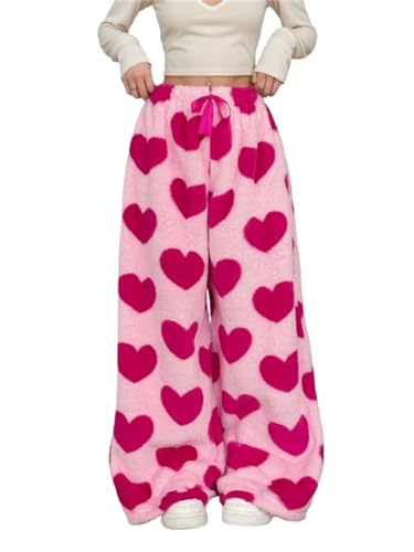 Image of VCM Leopard Print Pants Y2k High Waisted Baggy Trousers Drawstring Fluffy Cheetah Fuzzy Pajama Sleepwear