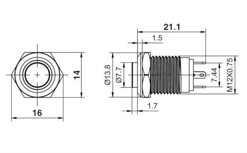 Luz LED para bocina de coche con botón pulsador momentáneo 12mm 3