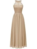 Wedtrend Halter Floral Lace Long Chiffon Wedding Bridesmaid Dress Cocktail Party Gown WT0201ChampagneXS