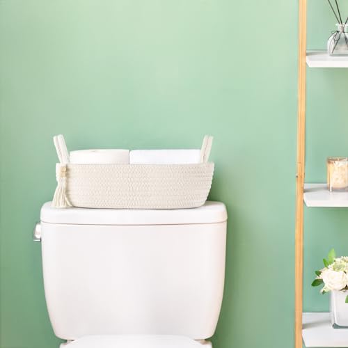 image for Mkono Small Storage Basket for Toilet Tank Top Boho Bathroom Decor Wov