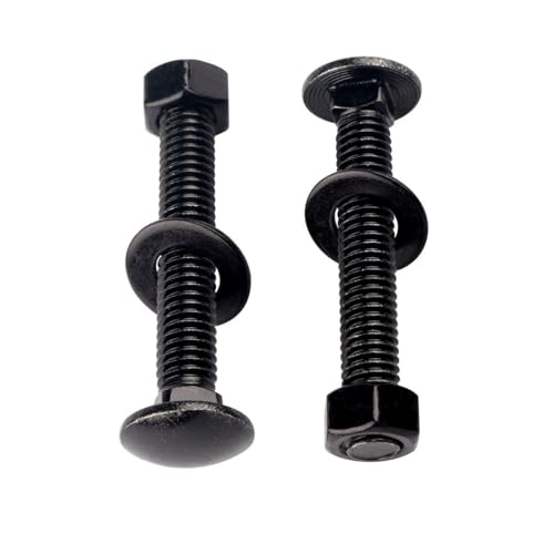 Image of 6 Sets 3 /8-16 x 2-1 /2 inch Carriage Bolts Screws Round Head Square Neck and Hex Nuts, Flat Washers 304 Stainless Steel 18-8 Full Thread, Black