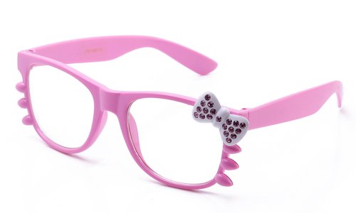 Kyra Women's High Fashion Kitty Cat Bow Whiskers Rhinestone Bling Clear Lens Glasses