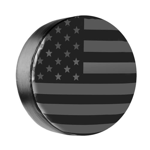 Image of National Flag Spare Tire Cover, Universal Fit for Jeep, Trailer, RV, SUV, Truck,Tough Tire Wheel Soft Cover, Camper Wheel, Weatherproof Tire Protectors (BlackGrey, 16 inch for Tire Φ 30 inch-31 inch)