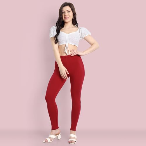 Image of ONE SKY Women Full Length Leggings | Cotton Modal Spandex Blend | High Waist Stretchable & Bio-Washed Fabric | Colour-Lock Technology | Comfortable Leggings for Women