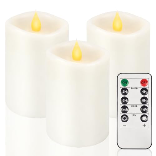 Image of 3x4 Flickering Flameless Candles Set of 3,4 inch Real Wax LED 600 Hours Battery Candles with Timer Remote,Control for Wedding Party Indoor,White