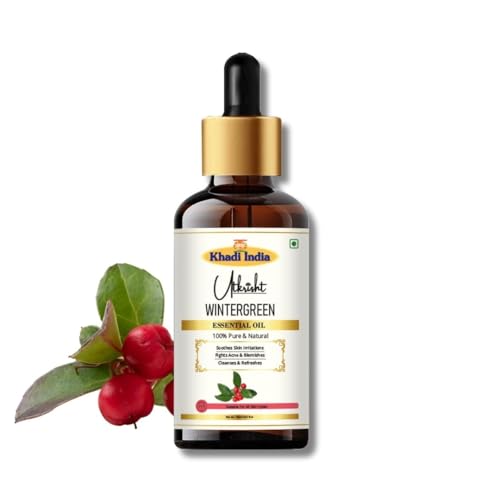 Image of Khadi Wintergreen Essential Oil 15ml | Pure & Natural Oil for Aromatherapy, Skin Care, Muscle, Joint Massage, Deodorising, Relaxation | Suitable for All Skin Types | For Men & Women