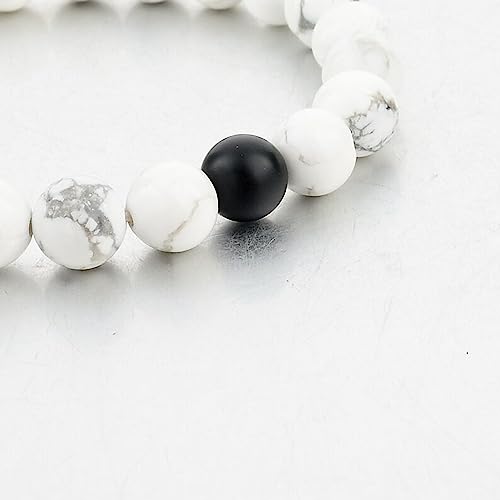 Image of Fashion Frill Stylish Couple Bracelets Black & White Red Natural Stone Onyx Stretchable Wrist Band Heart Magnetic Bracelet For Women Men Boys Girls Love Gifts Friendship Promise Bracelets