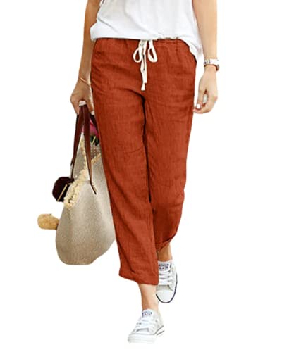 Consejos para Comprar Pantalones Dama los mejores 10. 47 Pantalones Casuales para Mujer, Pantalones Capri Sueltos con cordón elástico en la Cintura, Pantalones Cortos de Lino y algodón