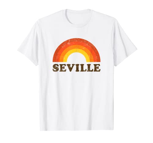 Retro Vintage Sevilla Rainbow Spain Souvenir 60s apenado Camiseta