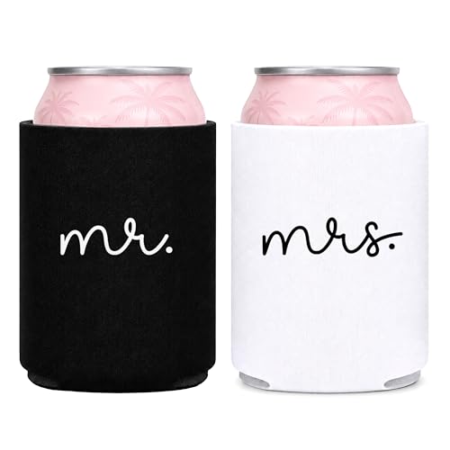 Pink Palm Co. Wedding Can Coolers Set of 2 &ndash; Foam Koozies for Bride and Groom, Wedding Toast...