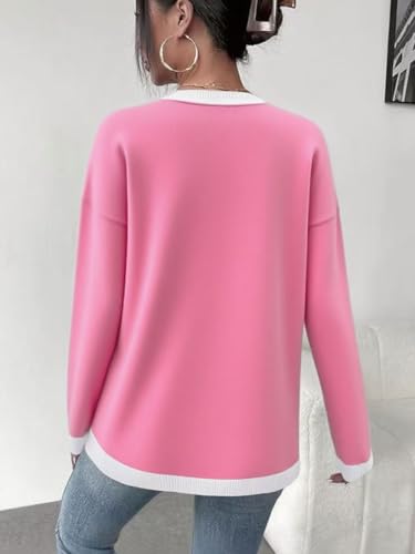 Image of Womens Striped Lightweight Cotton Sweaters Long Sleeve Crew Neck Color Block Casual Knitted Pullover Tops