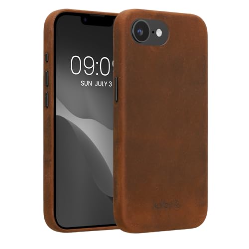 Image of kalibri Case Compatible with Apple iPhone 17e / iPhone 16e - Case Smooth Genuine Leather Hard Case Anti Slip Cover - Brown