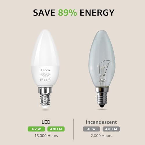 Lepro E14 LED Light Bulb, Small Edison Screw SES Candle Bulbs, 4.9W 470lm, 40W Equivalent E14 Bulb, Warm White 2700K E14 LED Bulb, Energy Saving Candle Light Bulbs, Non-dimmable, Pack of 6