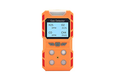 Portable 4 Gas Detector, Sound Light Vibration Multi-Gas Monitor Meter, Rechargeable LCD Screen Backlight -Ready to Use(Orange)