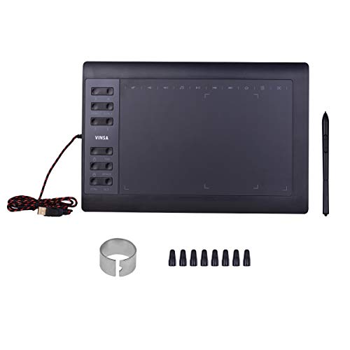Aibecy Tableta de dibujo de gráficos profesionales de 10x6 pulgadas 12 teclas Express con 8192 niveles Lápiz óptico sin batería / 8 puntas/Clip de lápiz Soporte Conexión PC/Laptop