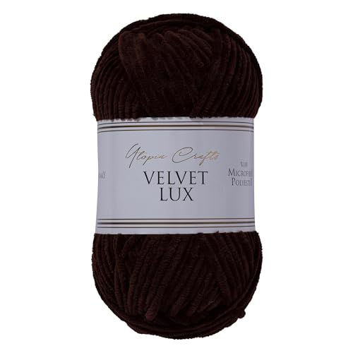 Utopia Crafts Velvet Lux Chenille Super Soft Chunky Yarn for Knitting and Crochet Yarn 2X 100g (Dark Brown) - Image 2