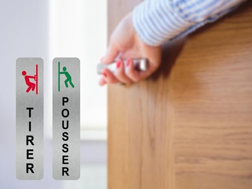 Set aus selbstklebenden Schildern aus Aluminium \Ziehen\ und \Push\ | Türschilder selbstklebend | Hinweisschilder für Eingang/Ausgang