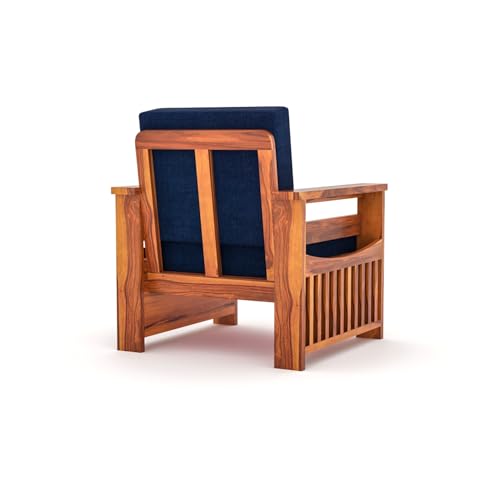 Image of Sheesham Wooden 1 Seater Sofa for Living Room | Rosewood 1 Seater Cushion Sofa Side Half Moon Rack | Solid Wood Sofa Set for Lounge (1 Seater,Honey Finish)