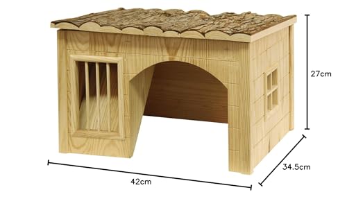 Maison pour lapins Kerbl en bois de haute qualité avec mangeoire intégrée