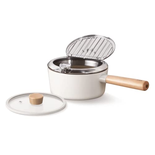 FIKA Japanese Style Tempura 1.7QT Deep Fryer Pot with Thermometer, Glass and Metal Lid for French Fries, Chicken, Fish, Shrimp, Induction Compatible Nonstick Cookware, Made in Korea (7