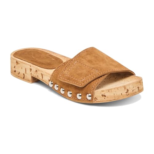 Women's Studded Slide Sandals Wooden Block Low Heel Open Toe Platform Clogs Comfortable Slip On Summer Slides