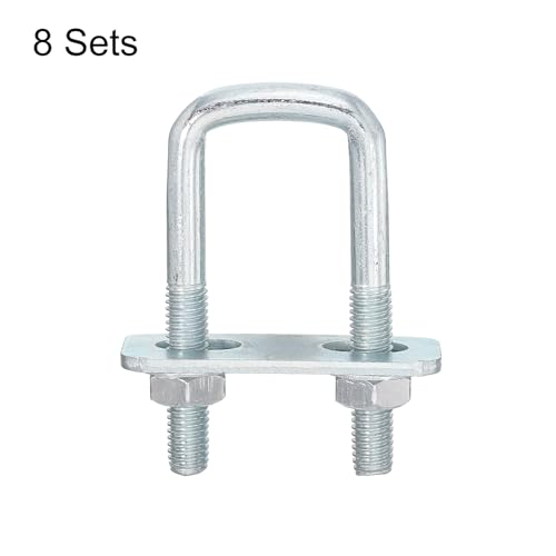 Image of uxcell Square U-Bolts, 8 Sets 25mm Inner Width 70mm Length M8 Zinc-Plated Carbon Steel U Clamp Bolt with Nuts and Plates, for Boat Trailer
