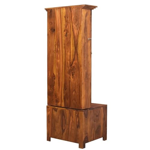 Image of Solid Sheesham Wooden Dressing Table | with 2 Drawers Storage Organizer | Makeup Vanity with Mirror | Storage Shelves, Bangle Holder for Bedroom & Living Room Assembled [Honey Finish]