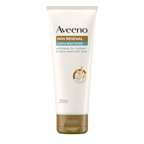 Aveeno Skin Renewal Scrub Corpo Delicato, Scrub corpo esfoliante con Avena Prebiotica, PHA e Niacinamide, Trattamento esfoliante corpo per la pelle secca, ruvida e screpolata, 200 ml