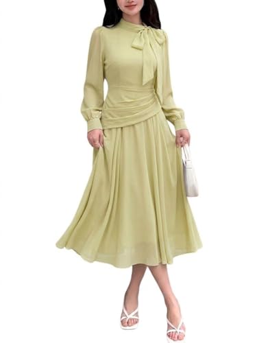 Image of SMOWKLY Women Elegant Midi Dress | Long Sleeve Fit & Flare Dress Western Dress for Women | Office, Evening, Casual & Occasion Wear