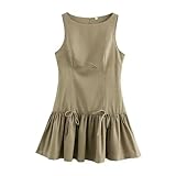 Gyios Vestito Donna Domande Sexy Browled Brow da con Cerniera Slacciata Femmina Manica Una Linea Abiti Corti Ballo-Colore Kaki Scuro-s