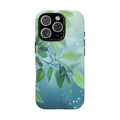 Coque mate iPhone 16 Pro évite rayures motif feuilles vertes
