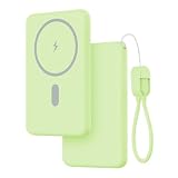 SLuB モバイルバッテリー 6800mAh 軽量 小型【MagSafe対応＆10mmの超薄型】マグネット式ワイヤレス充電 USB-C&USB-Cケーブル付属 PD20W急速充電 2台同時充電 Type-C入力/出力ポート LED残量表示 コンパクト マグセーフ充電器 PSE認証済み【PL保険加入済み製品】iPhone17/16/15/iPad/Android対応 グリーン