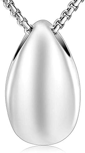 Little Blank Teardrop Stainless Steel Memorial Urn Jewelry Engravable Cremation Keepsake Necklace (Silver)