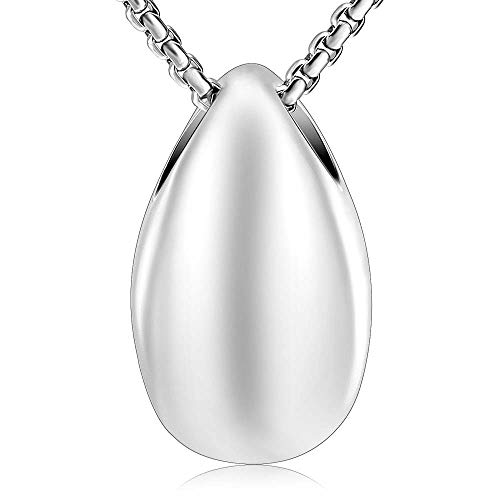 Little Blank Teardrop Stainless Steel Memorial Urn Jewelry Engravable Cremation Keepsake Necklace (Silver) #TOP22
