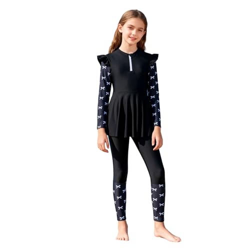 Maillot de bain jeune fille manches longues coupe athlétique et jupe sport