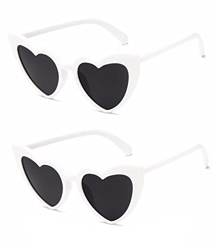 ALVOGIMOR 2 Pack Heart Shape Sunglasses,Colorful Trendy Sunglasses Vintage Cat Eye Glasses for Party Favor or Daily Use2