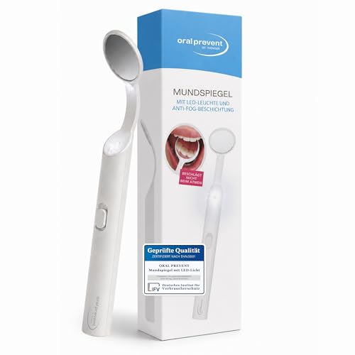 ORAL-PREVENT DR. THOMSEN Mundspiegel mit LED-Licht - Dentalspiegel für bessere Zahnpflege - Anti-Fog-Beschichtung - Klein