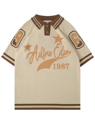 Aelfric Eden Knitted Polos Shirts Vintage Open Knit Polo Tee Casual Graphic T-Shirt 2025 Trendy Pullover Outfits
