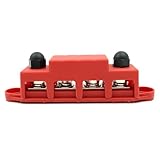 FONGKNOX 12V bis 48V 250A Sammelschiene 4-Wege 4-Port Stromverteilerblock M10 (3/8) Anschlussbolzen mit roter Abdeckung positiv für Autos, Lieferwagen, Wohnmobile, Anhänger, LKWs, Boote, Yachten
