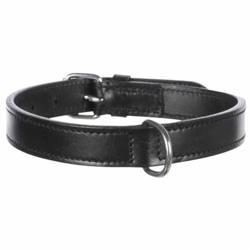 TRIXIE Active Halsband Leder Größe M: Halsumfang 39–46 cm/22 mm in schwarz - stilvolles Lederhalsband für mittelgroße Hunde, genäht und unterfüttert, 18251