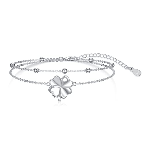 Dorunmo Clover Anklet For Women 925 Sterling Silver Layered Anklets 4 Leaf Summer Jewelry Dainty Beach Irish Foot Chain Anklet Hawaii Gifts For Girl (With Gift Box) #TOP27